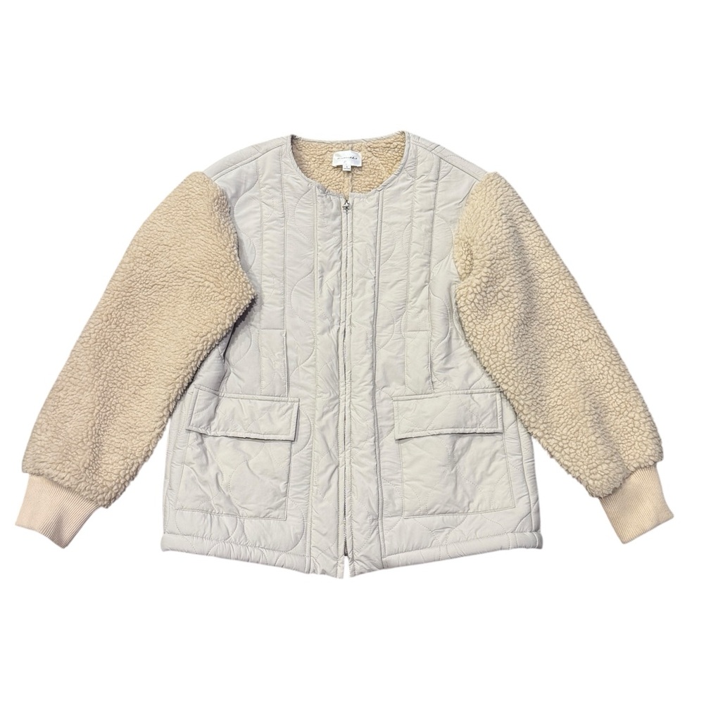 Line & Dot Milan Sherpa Puffer Jacket Padded Teddy Coat Cream Women’s Sz S
